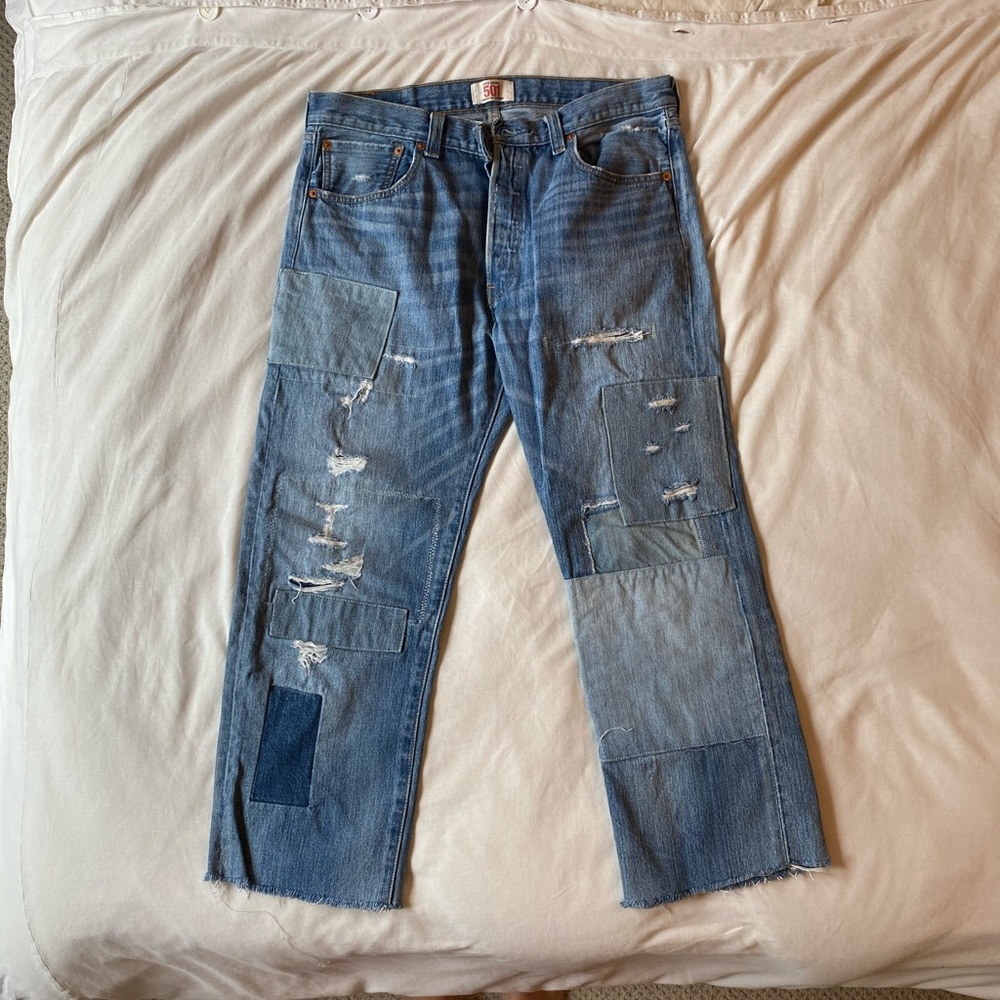 501 patchwork cropped jeans
